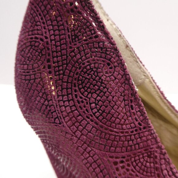 Seychelles Password Print Burgundy Paisley Embossed Leather Heels Pumps Womens 9 - Picture 10 of 15